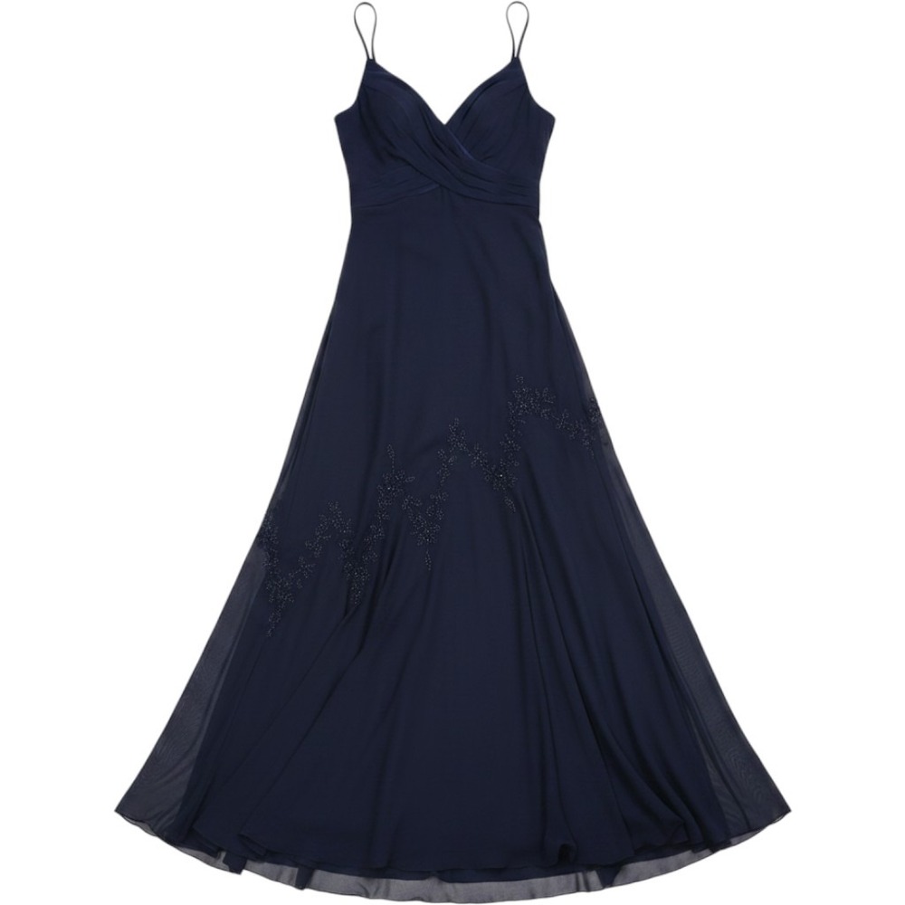 Xscape by Joanna Chen Navy Blue Beaded V-Neck Formal Evening Gown Dress Size 10